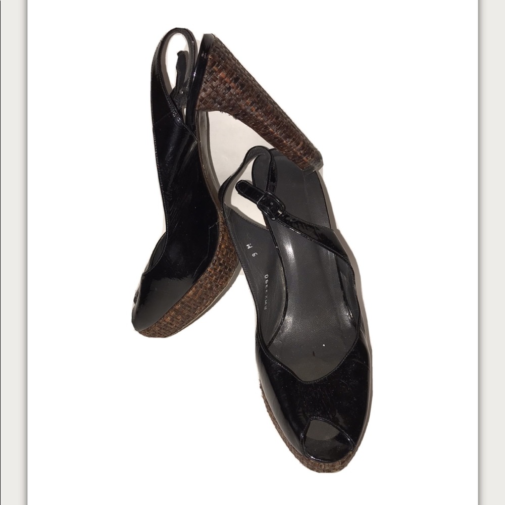 Stuart Weitzman Blk Patent Platform High Heels 9 M - image 1